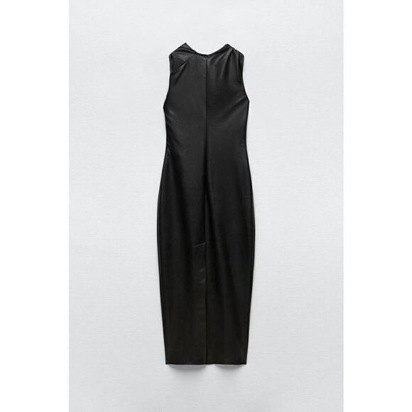 ZARA FAUX LEATHER MIDI BLACK DRESS NWT BLOGGERS FAV - Picture 12 of 16